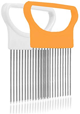Tomato Onion-Holder Vegetables Slicer-Cutting-Aid Holder Guide Slicing Cutter Safe Fork (white+yellow 2Pcs)