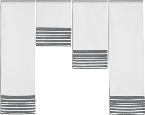 Experience by Omega 3er Set Miniflächen 4er Set Scheibengardine Küchengardine Tunnelzug Bistrogardine Größe 4 x 30 x 100/60/40/100 cm, Farbe 4028 02 - Weiß/Anthrazit