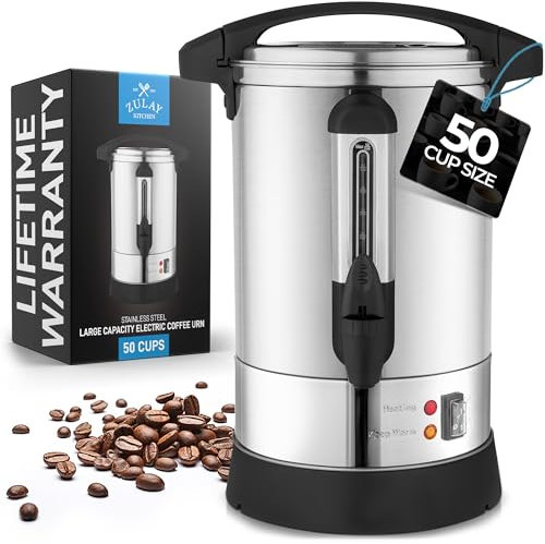 Zulay Premium 50 Cup Commercial Coffee Urn - Stainless Steel Large Coffee Dispenser for Quick Brewing - Automatic Hot Water Dispenser - Ideal for Large Crowds - Perfect for Any Occasion
