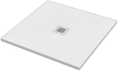 ERCOS Plato de ducha de mármol de 800 x 800 mm, diseño moderno efecto piedra, color blanco mate - Plato de ducha ultrafino