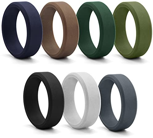 Flongo Herrenring Männer Silikon Ringe Siegelring Bandring Daumenring 7 Stück Set, Gummibänder Verlobung Engagement Verlobungsringe Hochzeit Siegel Ring Herren-Accessoires