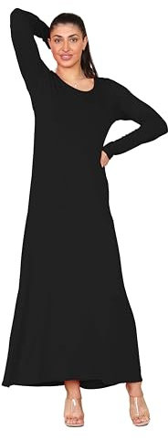 Mustwearit Women’s Long Sleeve Long Maxi Dress New Ladies Plain Maxi Jersey Dress Plus Size 8 to 26 Black