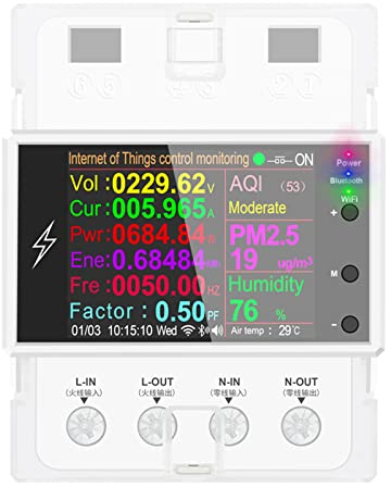 RANRAO WLAN Smart Stromzähler KWh Zähler AC85-265V 0-100A Energiemessgerät Stromzähler Stromverbrauch Messgerät Frequency Factor Meter, für Stromverbrauchsüberwachung, Arbeit mit Tuya/Smart Life APP
