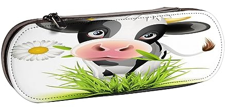 Leder-Federmäppchen, niedliches Yoga-Avocado-Schreibwaren-Federmäppchen, Make-up-Tasche, tragbare Büro-Schreibwarentasche für Teenager, Mädchen, Erwachsene, Süße Kuh, Leather Pencil Case, Beauty Case