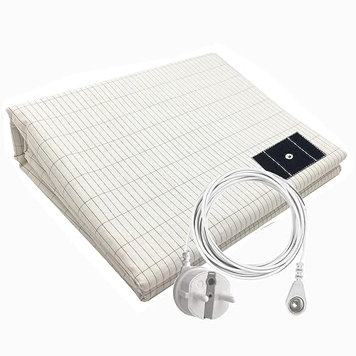 RIQINXIN Erdungsmatte mit Erdungsanschlusskabel 150x200cm Atmungsaktiv Erdungsbettlaken Silberfaser Gesundheit erdungsbettuch mit Erdungprodukt für Besseren Schlaf Beige