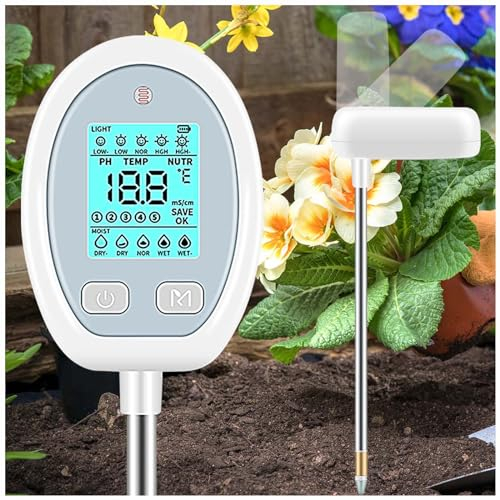 Landrip misuratore PH Terreno, misuratore di Temperatura, PH, umidità, nutrimento, Luce Solare per la Cura di Piante in Vaso e Fiori, Giardino, Fattoria e Prato