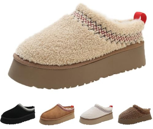xhuoqdk Moda Inverno peluche piattaforma stivali pantofole per donna pelliccia pile foderato pantofole soffici confortevole e caldo Outdoor indoor House antiscivolo tendenza mini stivaletti corti, Ps