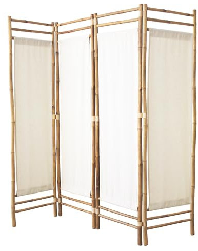 Box and Beyond - - Paravent - 160 x 160 cm - Raumteiler aus Leinwand und Bambus - Paravent 4 Paneele - Paravent Schlafzimmer, Wohnzimmer - Trennwand - herausnehmba