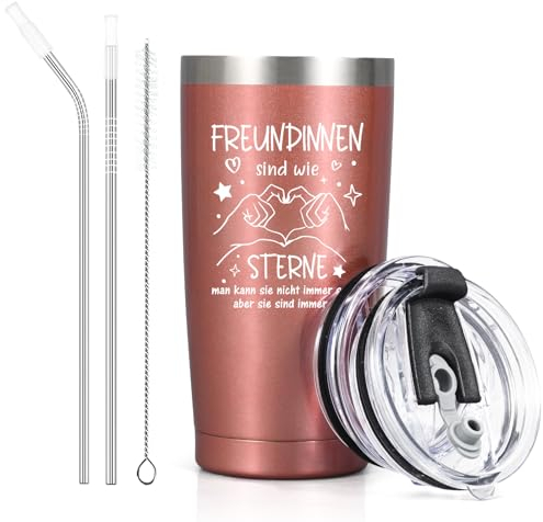 Livole Beste Freundin Geschenke, Geburtstagsgeschenk für Frauen - Freundinnen sind wie sterne man kann sie nicht immer sehen sie sinf aber immer da - 600ml Edelstahl Thermobecher, Coffee to go Becher