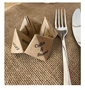 Menu individuel origami cocotte pour mariage, anniversaire, communion, baptême. Décoration de table champetre en kraft naturel