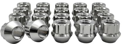 RISON-Titanium 12PT Auto Radmuttern M12x1.5x20mm, 20 Stück Titan Radmutter mit Schlüssel Kegelbund 60°, Open End Wheel Racing Lug Nuts