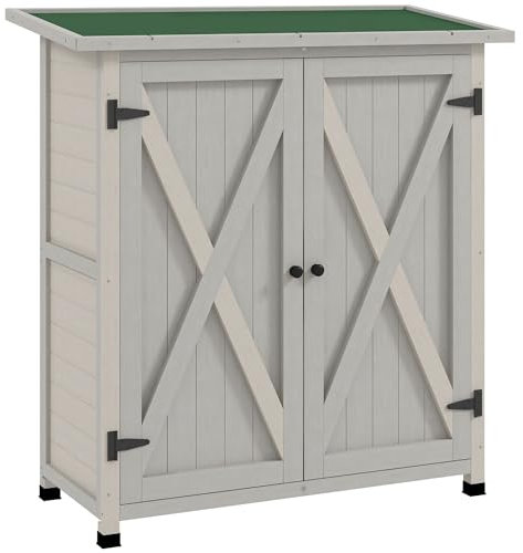 Outsunny Abri de Jardin Armoire de Jardin Remise pour Outils sur Pied dim. 110L x 55l x 117H cm 2 étagères 2 Portes Toit bitumé étanche Bois Massif pin pré-huilé Gris