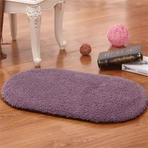 Reyox Badezimmerteppich Oval, Flauschig Badematte rutschfest, Weicher Absorbent Teppich für Badezimmer Wohnzimmer Schlafzimmer Grau Lila 40x60cm