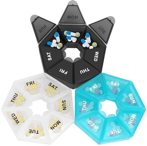 Travel Pill Box Organiser Weekly, 3 Pack Small Medicine Storage Box, 7 Day 3 Times a Day Pill Case Box, Portable Tablet Organiser for Medicine Supplements Vitamins Dispenser