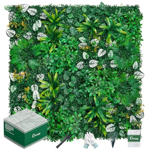 Grooy Artificial Hedge Grass Wall, Green Wall Panels 20x20(12pcs), Plant Wall, Greenery Wall Backdrop, UV Protected Privacy Fence Screen, Green Wall Decor for Outdoor Indoor Wedding Décor