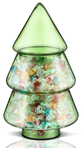 Sliner Christmas Tree Candy Jars Glass Cookie Jars with Lids Lovely Christmas Tree Jar Bowl Food Storage Container for Xmas Festival Holiday Party Gift Table Decoration (Green,11.81 x 6.3 Inch)