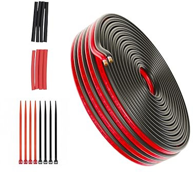 Piwaal 22AWG Electrical Wire Spool 0.26mm² 25ft Each 22 Gauge 2 Conductor Parallel Wire (Red 7.62M Black 7.62M) Hook Up Oxygen Free Stranded Tinned Copper Cable for LED Strip/Bulbs/Lamps