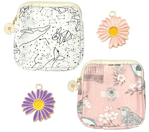 2 sacs de rangement, 2 pendentifs en forme de marguerite, sacs de rangement pour serviettes hygiéniques, sacs de rangement pratiques, sacs hygiéniques, sacs menstruels