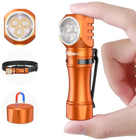 Wurkkos HD10 Linterna Led Recargable, 1200 Lúmenes Super Brillante Mini Linterna, IP68 Impermeable Flashlight de con Magnética para emergencia, camping, aire libre, senderismo-6000K-Orange