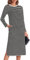 Fisoew Damen Gestreifte Maxikleider Herbstkleid Langarm T Shirt Kleider Rundhalsausschnitt Lässiges Freizeitkleid mit Taschen.Schwarz.M