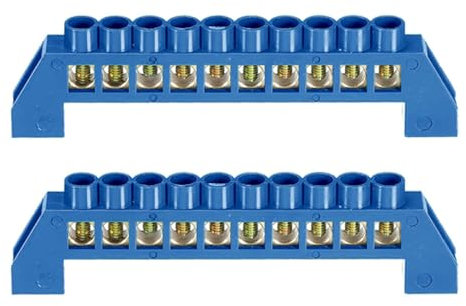 10-Positionen, blaue Klemmleiste, Sammelschiene, Messing-Erdungsleiste mit Schraubklemmen für Elektrobox (2 Stück)
