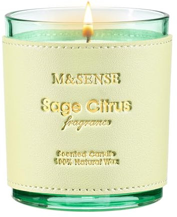 M&SENSE Salbei-Zitrus Duftkerzen im Glas, Natürlicher Duft, 283g (42h) Leder-Kerze, Beruhigende Raumluft,Geschenkidee/Deko Wohnzimmer/Zuhauseduft/Stressabbau