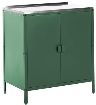 Outdoor-Küchenschrank Stahl grün mit Edelstahlplatte silber modern Vilama