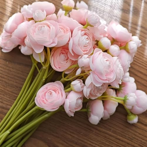 Jakiro 12 Stück künstliche Ranunkeln, Kunstseide, Mini-Hochzeitsblumen in Großpackung für selbstgemachte rosa Blumensträuße, Tafelaufsätze, Brautparty-Dekorationen und Arrangements