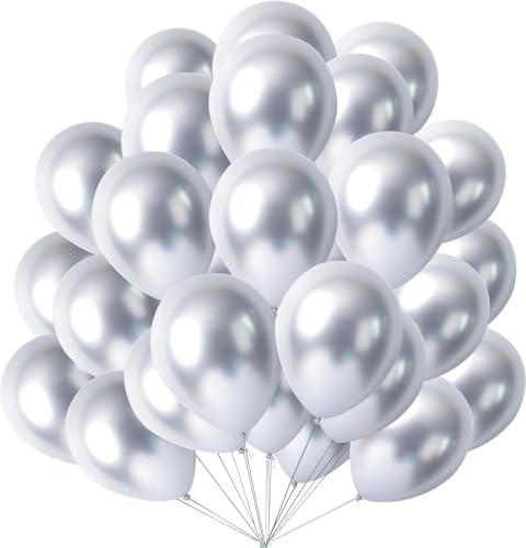 Gleemix 50 Stück Luftballons Silber, 10 Zoll Silber Luftballons Metallic, Geburtstagsdeko Ballons Silber, Silbern Ballons für Geburtstag, Hochzeit, Babyparty Deko