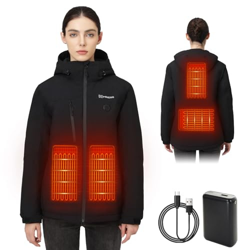 Mincoo Beheizbare Jacke Damen mit 7.4V 18400mAh Akku, Winter Elektrische Heizjacke Slim Fit, 3 Heizmodi, Wärmejacke mit Heizung für Outdoor Motorrad Wandern Skifahren Camping