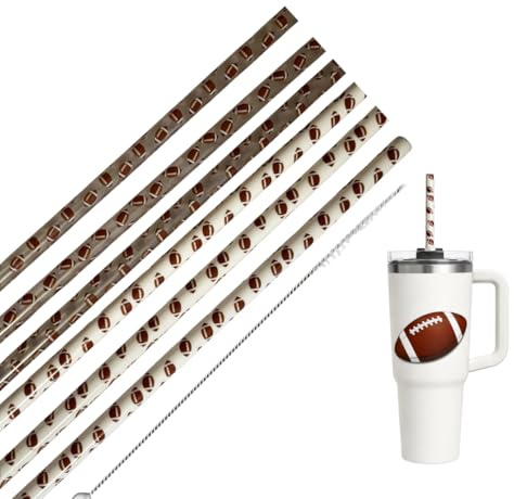 6x Strohhalme für Stanley Cup 40oz – 3 Weiß & 3 Transparent – Football Design, Wiederverwendbar, BPA-frei, mit Reinigungsbürste – Zubehör für Thermobecher, Sport & Game Day