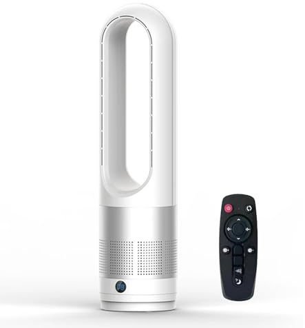 PEAMOO Tower Fan, Bladeless Fan with Remote Control, Electric Cooling Fan, Fans & Cooling with 80° Oscillating, 8 Speeds, 8H Timer, Standing Tower Fan for Home and Office (Silver)