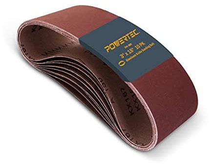 POWERTEC 110870 3 x 18 Inch Sanding Belts | 240 Grit Aluminum Oxide Sanding Belt | Premium Sandpaper for Portable Belt Sander – 10 Pack