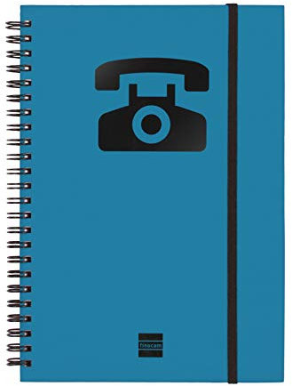 Finocam - Adressbuch (Telefonbuch) mit doppelter Spiralbindung und Gummibandverschluss | 48 Blatt | Adressbuch (Telefonbuch) A5 Einband mit doppelter Spiralbindung - Farbe Blau