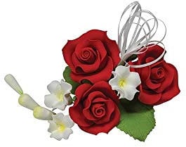 Red Trio Rose Flower Anniversary Wedding Cake Spray Sugar Paste Topper