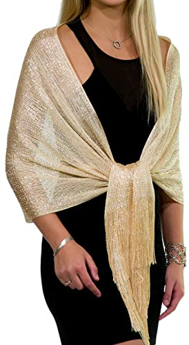 Shawls and Wraps for Evening Dresses, Metallic Sparkle Womens Wedding Gold Champagne Shawl