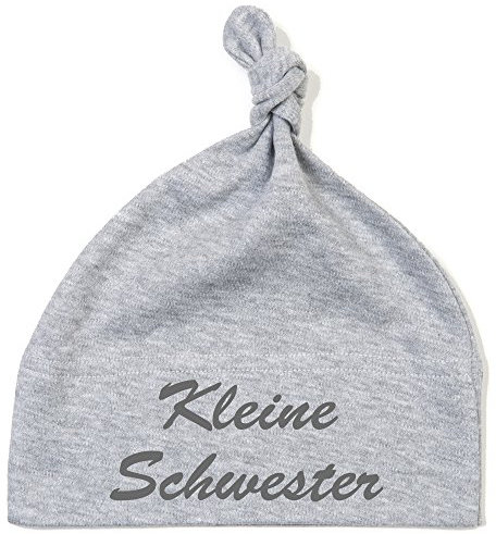 Schnoschi Babymütze in grau mit Kleine Schwester hochwertig Bestickt/gestickt