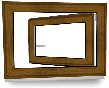 Kunststofffenster - 2-Fach Verglasung - 70 mm Rahmenprofil - innen weiß, außen Golden Oak - BxH: 1200x600 mm DIN Links