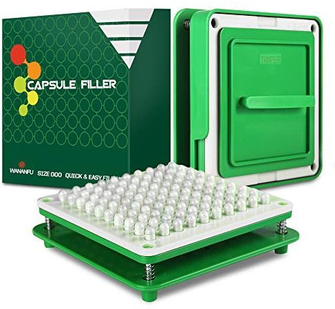 WANANFU Capsule Filling Machine for Size 000 Empty Capsules Vegetarian or Gelatin, Detailed Instructions and Spoon Included