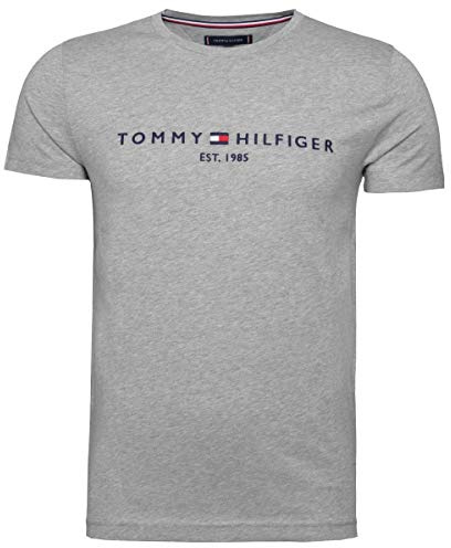 Tommy Hilfiger T-Shirt Homme Manches Courtes Core Tommy Logo Encolure Ronde, Gris (Cloud Heather), L