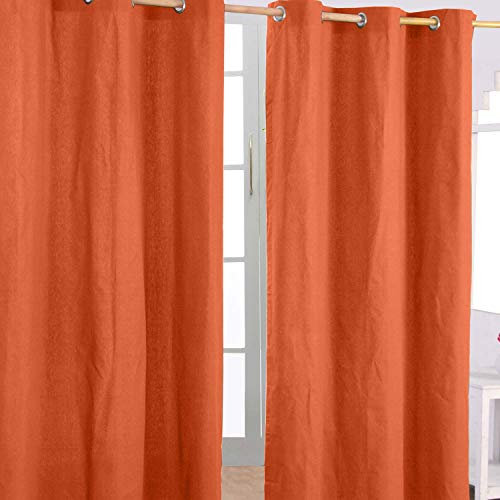 Homescapes 2er Set eifarbige Ösen Gardinen je B137 x L228 cm aus 100% Baumwolle, blickdichte Vorhänge/Dekoschals/Ösenvorhänge für Wohnzimmer oder Küche, Terrakotta