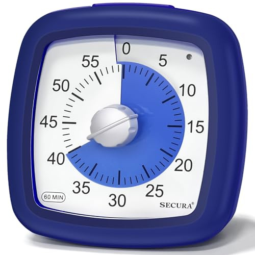 Secura Minuteur visuel de 60 minutes, minuteur d'étude silencieux pour enfants et adultes, horloges de temps, compte à rebours pour l'enseignement (bleu marine et bleu marine)