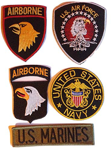 Iron on Bügel USA Miltär Aufnäher Patches Flicken Aufbügler Applikation Kleidung zum aufbügeln aufnähen USA Army Navy 5 Stück (USA 6)