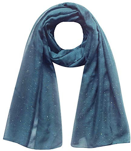 Lina & Lily Mini Shimmer Glitters Einfarbig Damen Schal Kopftuch Hijab, Nr. 15 Canard Blue, 42