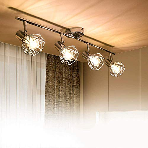 PADMA LED Deckenlampe Küche Schwenkbar Deckenstrahler 4 Flammig im Retro/Vintage 4 x 4W(Glühbirne enthalten) Deckenleuchte Wohnzimmer Warmweiß 3000K 1280 Lumen E14 für Schlafzimmer Büro Flur Esszimmer