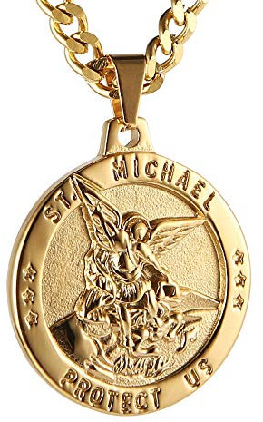 HZMAN Saint Michael Kette für Männer Edelstahl Retro Erzengel Runde Medaille Anhänger Halskette Amulett Schmuck Geschenk
