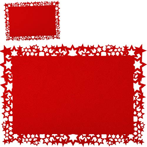 alles-meine.de GmbH 4 Stück Filz - Unterlagen/Platzdeckchen - Stern & Sterne - Winter/Weihnachten - rot - 45 cm * 30 cm - waschbar & schmutzabweisend - Tischunterlagen/Eß..
