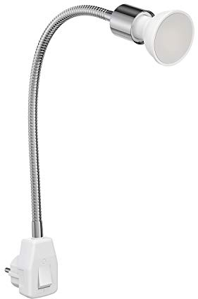 ledscom.de Steckdosenlampe LESCH Leselampe Schwanenhals, Schalter, Chrom inkl. GU10 LED Lampe 4,888W 450lm 100° weiß