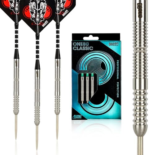 ONE80 Professionelles Dart-Set mit Stahlspitze, 90% Wolfram, mit Geschenkbox (F-22 g)