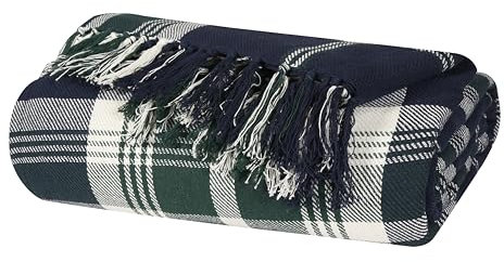 EHC Highland Large Cotton Throw For Double Bed, Sofa or Armchair, 150cm x 200cm, Navy Blue